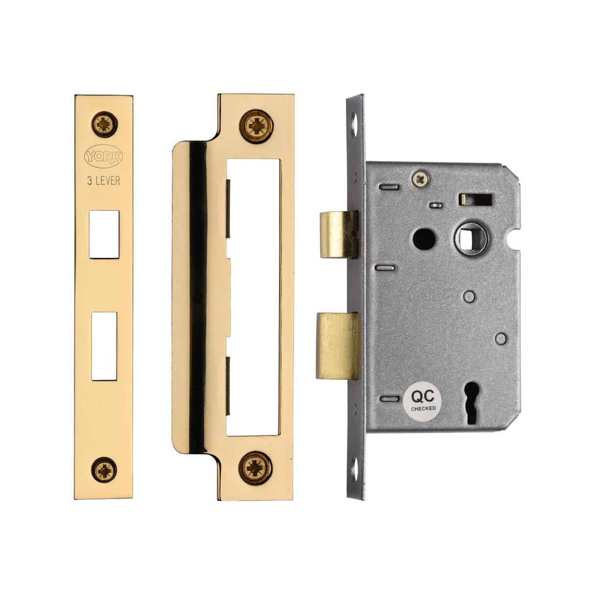 High quality image of York - 3 Lever Sash Lock 2 1/2" PB | Sku. yksl32n-pb | available to order from Trade Door Handles in Kendal.