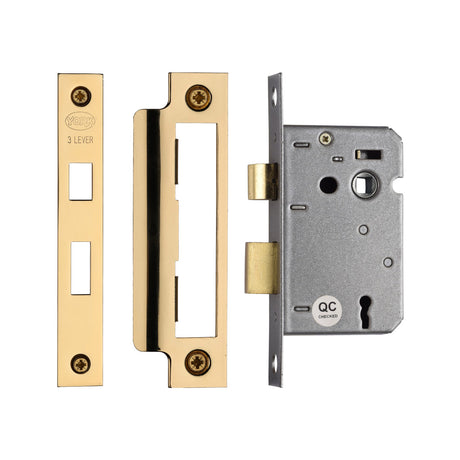 High quality image of York - 3 Lever Sash Lock 2 1/2" PB | Sku. yksl32n-pb | available to order from Trade Door Handles in Kendal.