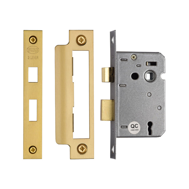 High quality image of York - 3 Lever Sash Lock 2 1/2" SB | Sku. yksl32n-sb | available to order from Trade Door Handles in Kendal.
