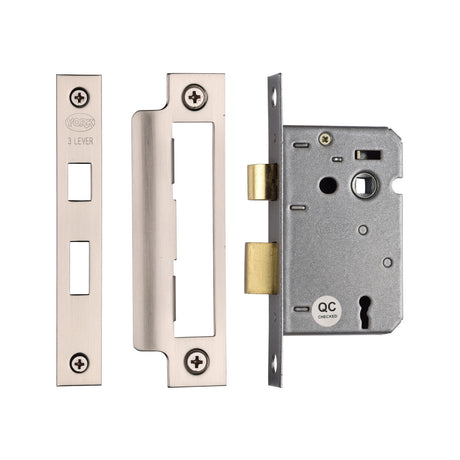 High quality image of York - 3 Lever Sash Lock 2 1/2" SN&SC | Sku. yksl32n-sn-sc | available to order from Trade Door Handles in Kendal.