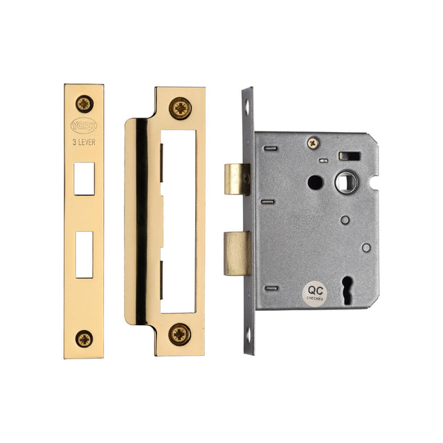 High quality image of York - 3 Lever Sash Lock 3" PB | Sku. yksl33n-pb | available to order from Trade Door Handles in Kendal.