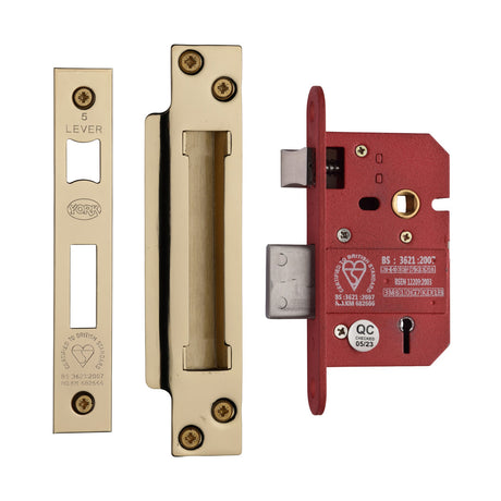High quality image of York Security - British Standard 5 Lever Sashlock 2 1/2" - Polished Brass | Sku. ykslbs52n-pb | available to order from Trade Door Handles in Kendal.