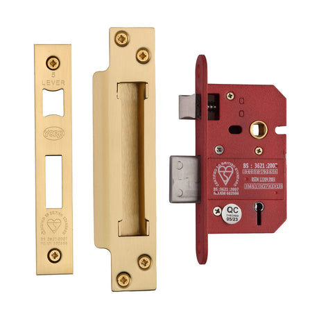 High quality image of York Security - British Standard 5 Lever Sashlock 2 1/2" - Satin Brass | Sku. ykslbs52n-sb | available to order from Trade Door Handles in Kendal.