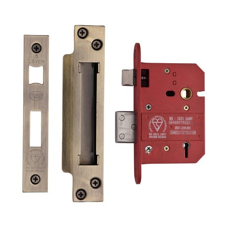 High quality image of York Security - British Standard 5 Lever Sashlock 3" - Antique Brass | Sku. ykslbs53n-at | available to order from Trade Door Handles in Kendal.