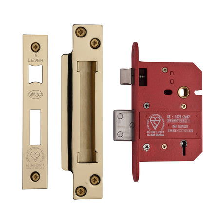 High quality image of York Security - British Standard 5 Lever Sashlock 3" - Polished Brass | Sku. ykslbs53n-pb | available to order from Trade Door Handles in Kendal.