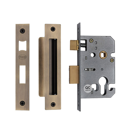 High quality image of York Security - Euro Profile Sashlock 2 1/2" - Antique Brass | Sku. yksle2n-at | available to order from Trade Door Handles in Kendal.