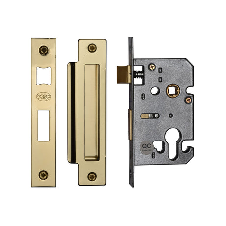 High quality image of York Security - Euro Profile Sashlock 2 1/2" - Polished Brass | Sku. yksle2n-pb | available to order from Trade Door Handles in Kendal.