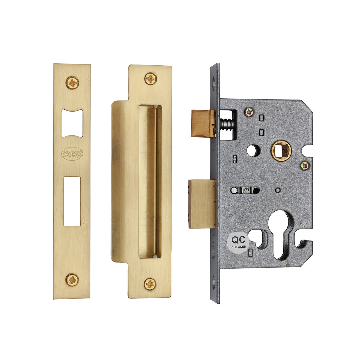 High quality image of York Security - Euro Profile Sashlock 2 1/2" - Satin Brass | Sku. yksle2n-sb | available to order from Trade Door Handles in Kendal.
