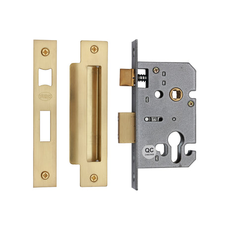 High quality image of York Security - Euro Profile Sashlock 2 1/2" - Satin Brass | Sku. yksle2n-sb | available to order from Trade Door Handles in Kendal.