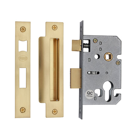 High quality image of York Security - Euro Profile Sashlock 3" - Satin Brass | Sku. yksle3n-sb | available to order from Trade Door Handles in Kendal.