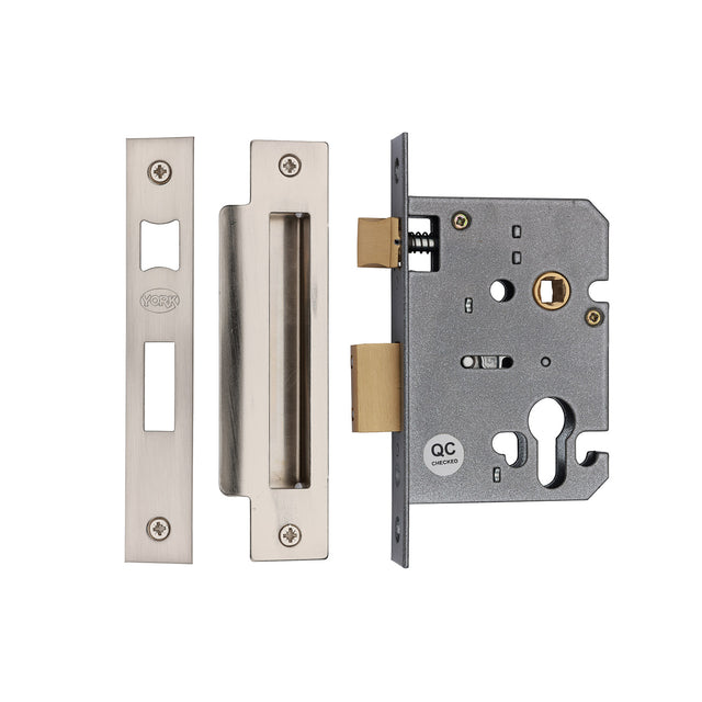 High quality image of York Security - Euro Profile Sashlock 3" - Satin Chrome / Nickel Finish | Sku. yksle3n-sn-sc | available to order from Trade Door Handles in Kendal.