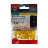 This is an image of Timco - Plastic Plugs - Yellow 25mm - (50 PCS TIMpac) YPLUGP