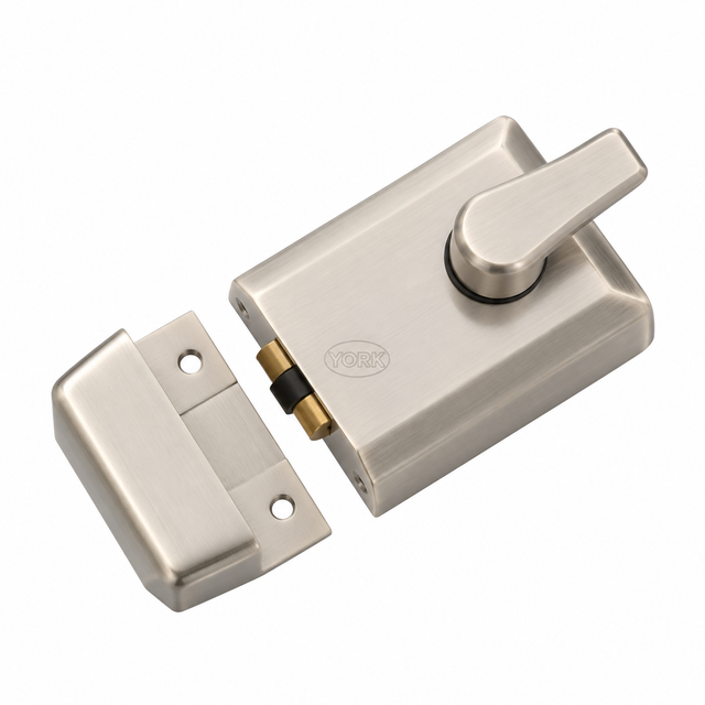 York Security 60mm Roller Bolt Night Latch Satin Nickel Finish