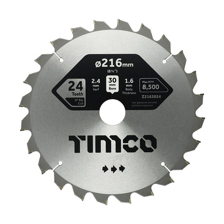 This is an image of Timco - 0Ãƒâ€šÃ‚Â° Mitre Saw Blade 216 x 30 x 24T (1 Each Clamshell) Z2163024