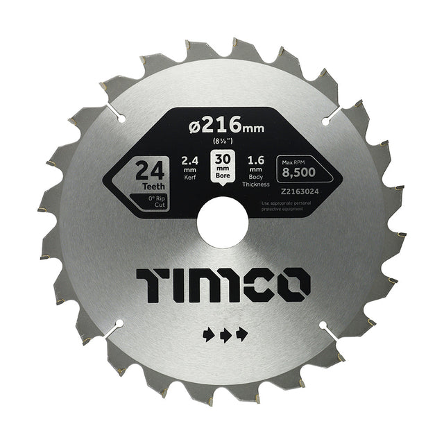 This is an image of Timco - 0Ãƒâ€šÃ‚Â° Mitre Saw Blade 216 x 30 x 24T (1 Each Clamshell) Z2163024