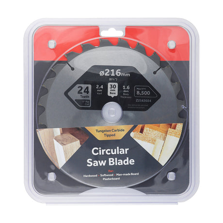 This is an image of Timco - 0Ãƒâ€šÃ‚Â° Mitre Saw Blade 216 x 30 x 24T (1 Each Clamshell) Z2163024