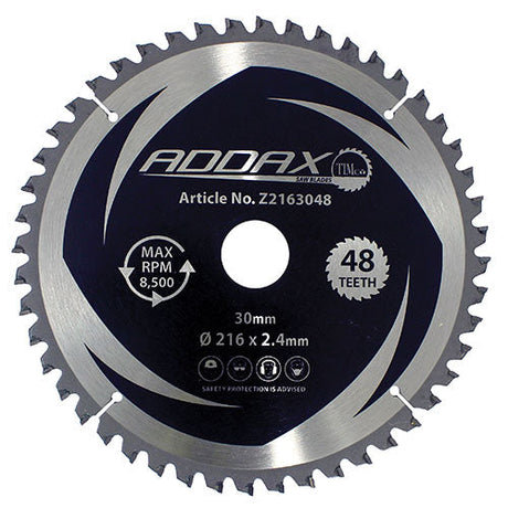 This is an image of Timco - 0Ãƒâ€šÃ‚Â° Mitre Saw Blade 216 x 30 x 48T (1 Each Clamshell) Z2163048