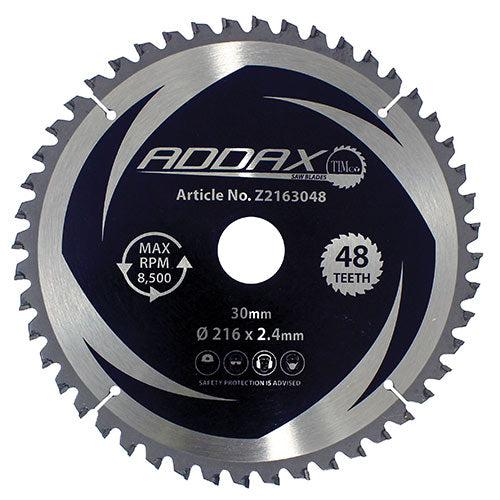 This is an image of Timco - 0Ãƒâ€šÃ‚Â° Mitre Saw Blade 216 x 30 x 48T (1 Each Clamshell) Z2163048