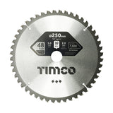 This is an image of Timco - 0Ãƒâ€šÃ‚Â° Mitre Saw Blade 250 x 30 x 48T (1 Each Clamshell) Z2503048