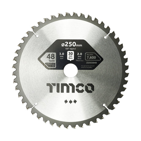 This is an image of Timco - 0Ãƒâ€šÃ‚Â° Mitre Saw Blade 250 x 30 x 48T (1 Each Clamshell) Z2503048