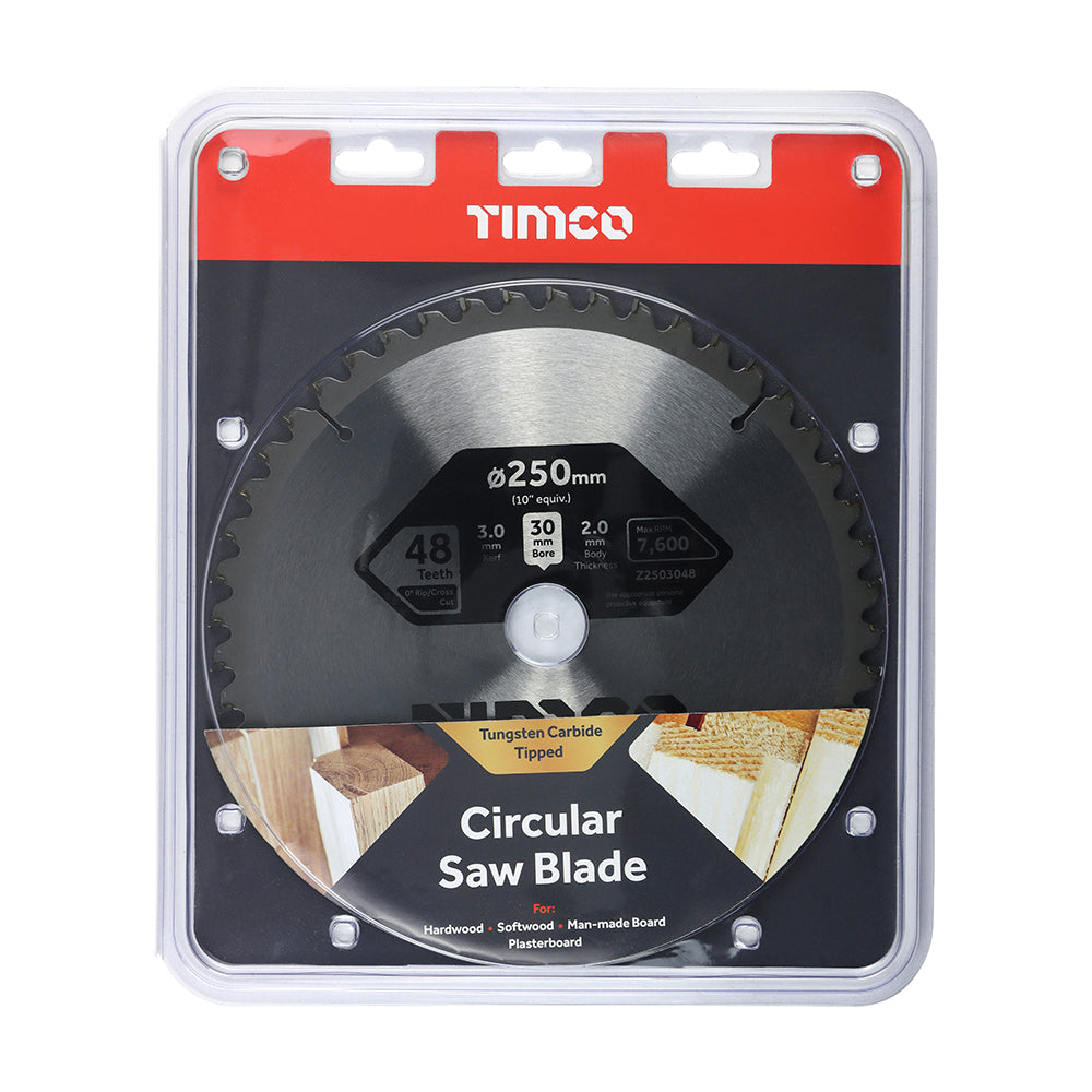 This is an image of Timco - 0Ãƒâ€šÃ‚Â° Mitre Saw Blade 250 x 30 x 48T (1 Each Clamshell) Z2503048