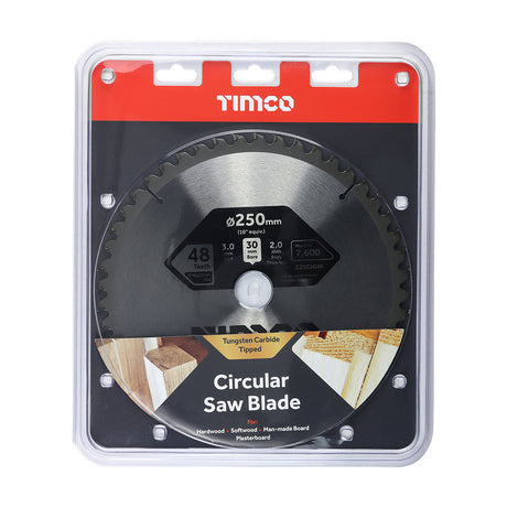 This is an image of Timco - 0Ãƒâ€šÃ‚Â° Mitre Saw Blade 250 x 30 x 48T (1 Each Clamshell) Z2503048