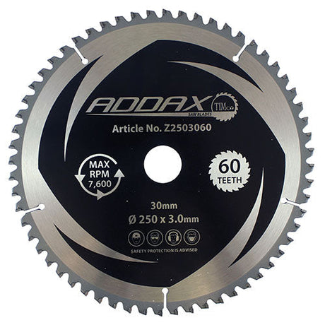 This is an image of Timco - 0Ãƒâ€šÃ‚Â° Mitre Saw Blade 250 x 30 x 60T (1 Each Clamshell) Z2503060