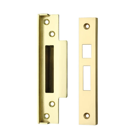 High quality image of the Zoo Hardware - Rebate Kit to suit BS 5 Lever Sash Locks - suitable for 64mm and 76mm - contains right and left rebate and sash strike - Electro Brass | Sku. zbsr01eb | available to order from Trade Door Handles.