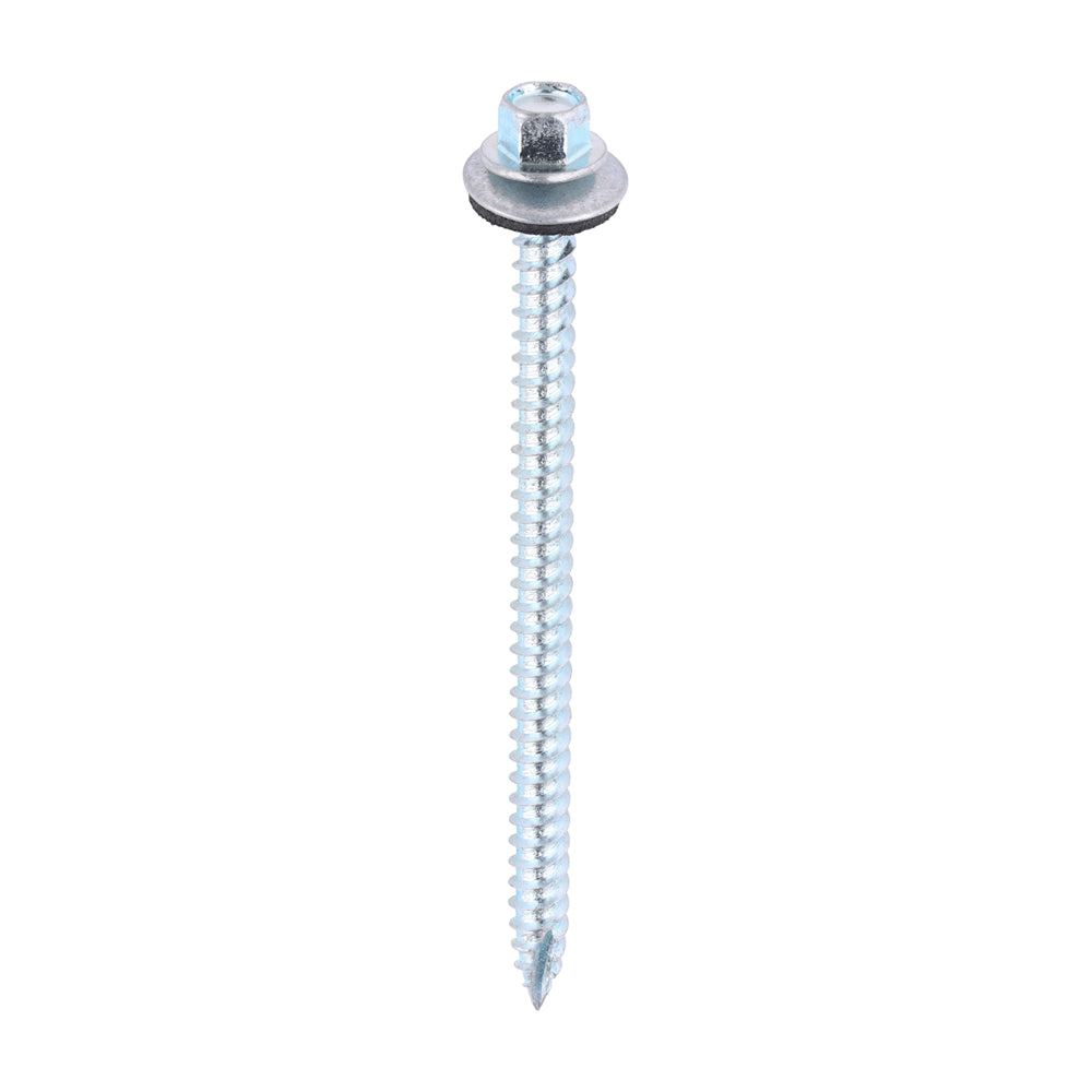This is an image of Timco - Metal Construction Thin Sheet Metal to Timber Screws - Hex - EPDM Washer - Slash Point - Zinc 6.3 x 100mm - (100 PCS Bag) ZDS100W16