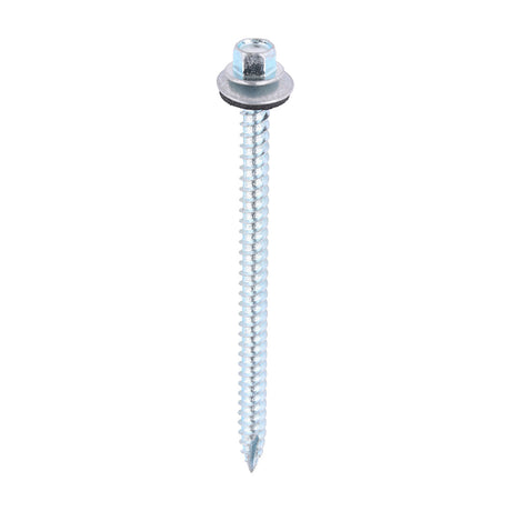 This is an image of Timco - Metal Construction Thin Sheet Metal to Timber Screws - Hex - EPDM Washer - Slash Point - Zinc 6.3 x 100mm - (100 PCS Bag) ZDS100W16