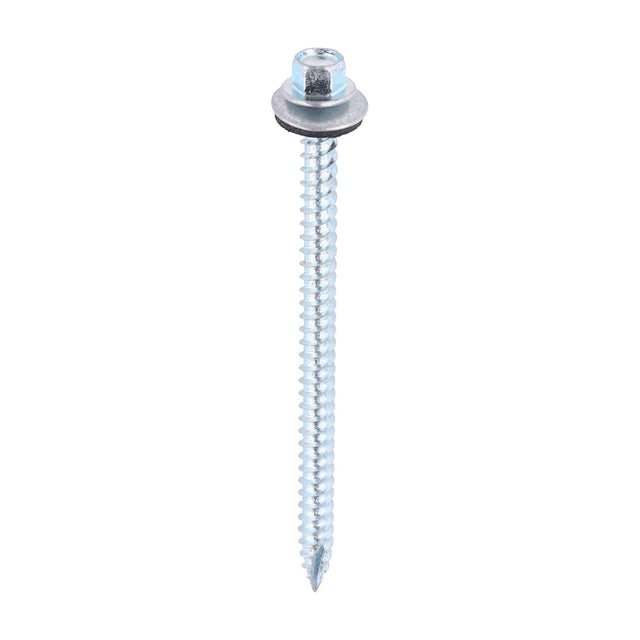 This is an image of Timco - Metal Construction Thin Sheet Metal to Timber Screws - Hex - EPDM Washer - Slash Point - Zinc 6.3 x 100mm - (100 PCS Bag) ZDS100W16