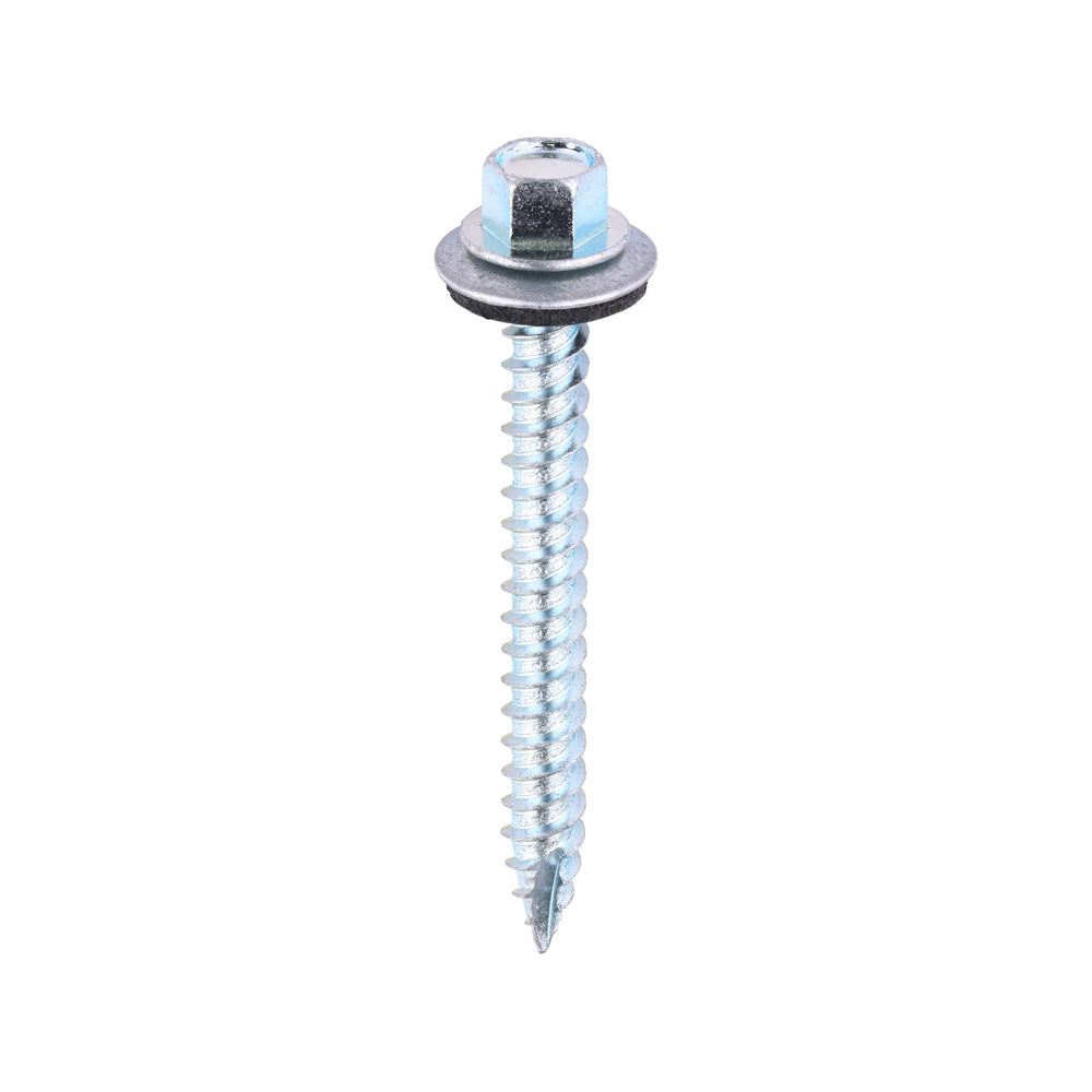 This is an image of Timco - Metal Construction Thin Sheet Metal to Timber Screws - Hex - EPDM Washer - Slash Point - Zinc 6.3 x 60mm - (100 PCS Bag) ZDS60W16
