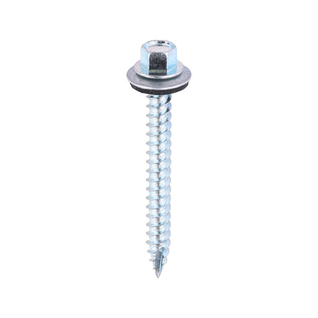 This is an image of Timco - Metal Construction Thin Sheet Metal to Timber Screws - Hex - EPDM Washer - Slash Point - Zinc 6.3 x 60mm - (100 PCS Bag) ZDS60W16