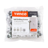 This is an image of Timco - Metal Construction Light Section Screws - Hex - EPDM Washer - Self-Drilling - Zinc 5.5 x 19mm - (100 PCS Bag) ZL19W16
