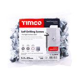 This is an image of Timco - Metal Construction Light Section Screws - Hex - EPDM Washer - Self-Drilling - Zinc 5.5 x 25mm - (100 PCS Bag) ZL25W16