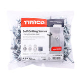 This is an image of Timco - Metal Construction Light Section Screws - Hex - EPDM Washer - Self-Drilling - Zinc 5.5 x 32mm - (100 PCS Bag) ZL32W16