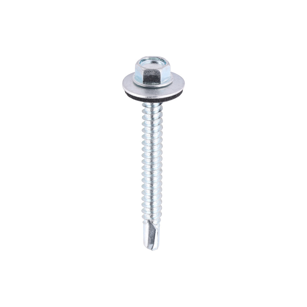 This is an image of Timco - Metal Construction Light Section Screws - Hex - EPDM Washer - Self-Drilling - Zinc 5.5 x 50mm - (100 PCS Bag) ZL50W16