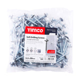 This is an image of Timco - Metal Construction Light Section Screws - Hex - EPDM Washer - Self-Drilling - Zinc 5.5 x 50mm - (100 PCS Bag) ZL50W16