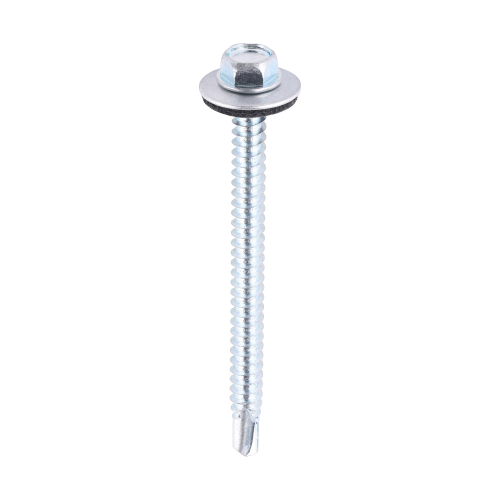 This is an image of Timco - Metal Construction Light Section Screws - Hex - EPDM Washer - Self-Drilling - Zinc 5.5 x 70mm - (100 PCS Bag) ZL70W16