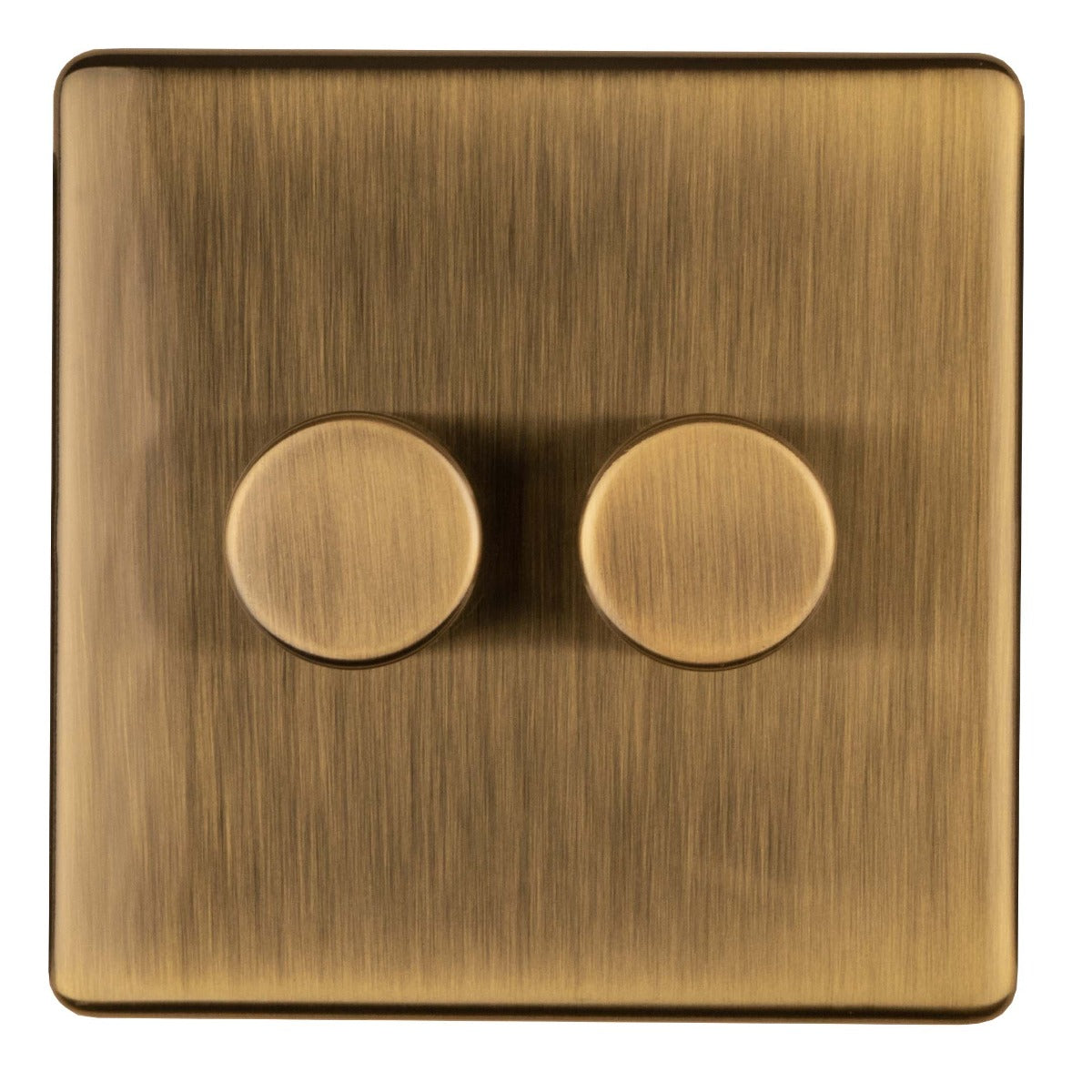 This is an image of Eurolite - Concealed 3mm 2 Gang Dimmer Antique Brass (With Black Trim) | Sku. ab2dled | available from Trade Door Handles.