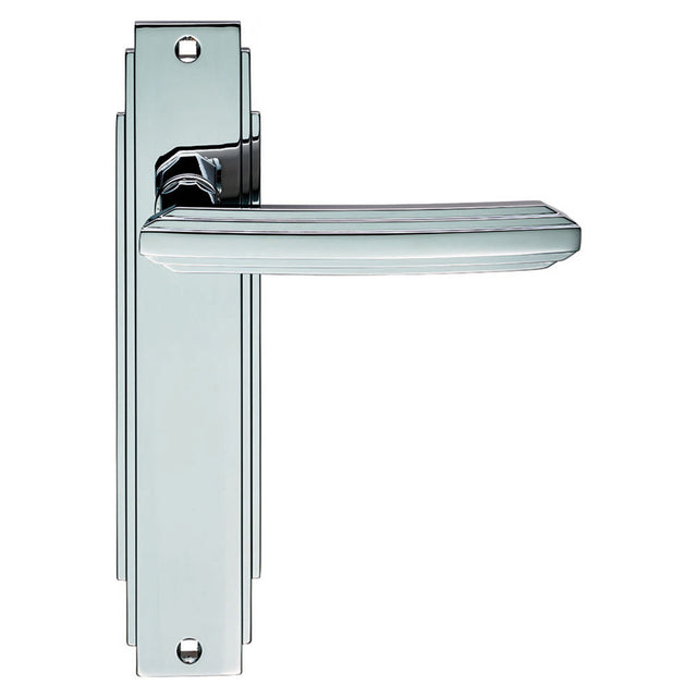 High quality image of Carlisle Brass - Art Deco Lever on Latch Backplate - Polished Chrome | Sku. adr012cp | Trade Door Handles.