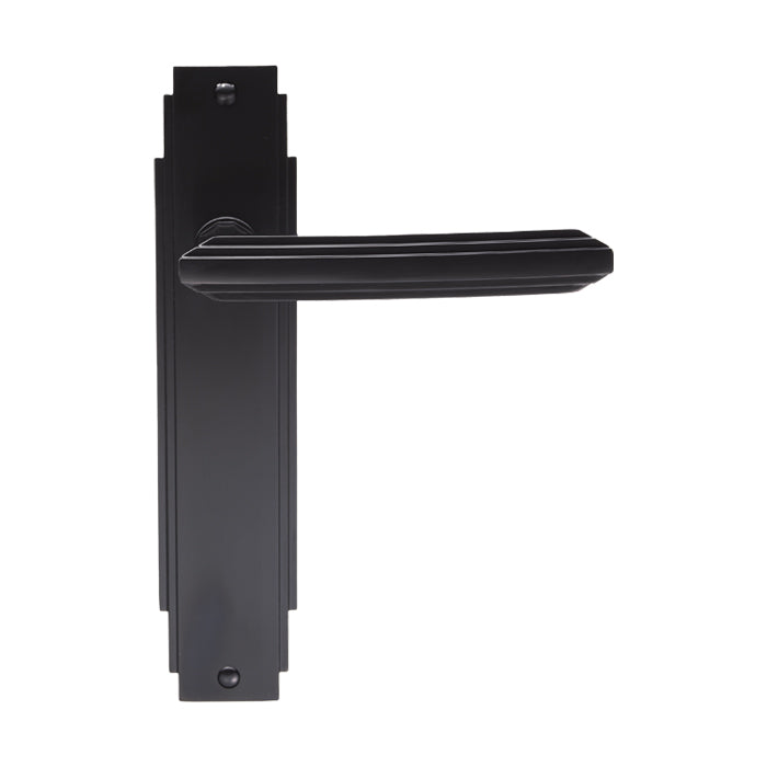 High quality image of Carlisle Brass - Art Deco Lever on Latch Backplate - Matt Black | Sku. adr012mb | Trade Door Handles.