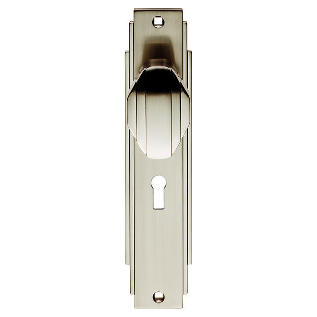 High quality image of Carlisle Brass - Art Deco Knob on Lock Backplate - Satin Nickel | Sku. adr021sn | Trade Door Handles.