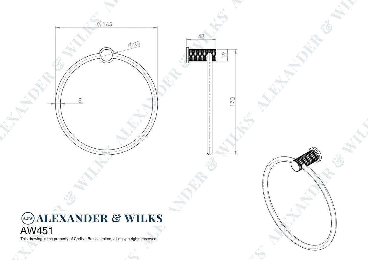 Alexander & Wilks Accessories Antique Brass / Towel Rings Alexander & Wilks - Brunel Diamond Knurled Towel Ring - Antique Brass
