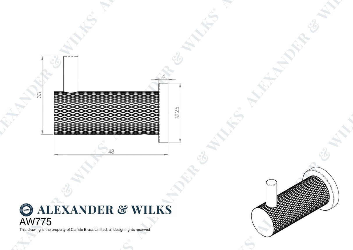 Alexander & Wilks Accessories Antique Brass / Single Coat Hooks Alexander & Wilks Brunel Knurled Coat Hook - Antique Brass