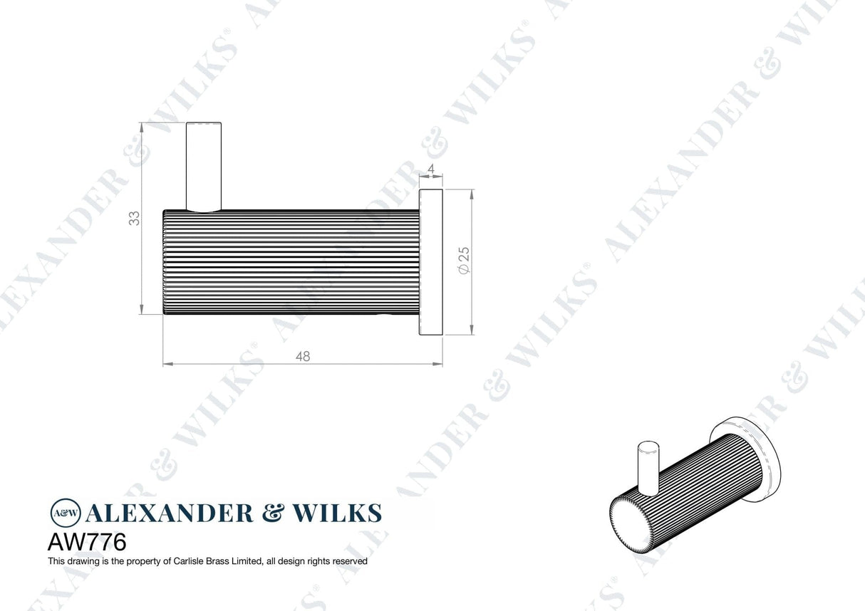 Alexander & Wilks Accessories Antique Brass / Single Coat Hooks Alexander & Wilks Brunel Reeded Coat Hook - Antique Brass