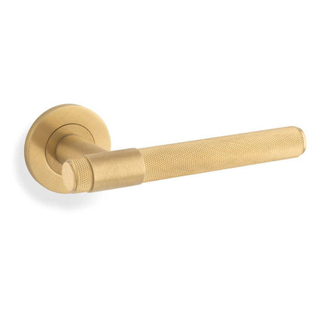 Alexander & Wilks Door Furniture Satin Brass PVD / Door Handles on Rose Alexander & Wilks - Knurled Kingstone Lever on Round Rose - Satin Brass PVD