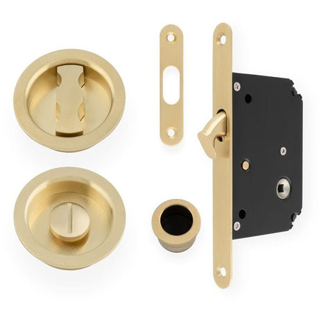 Alexander & Wilks Locks & Latches Satin Brass PVD / Sliding Door Lock Alexander & Wilks - Radius Sliding Door Lock Set - Satin Brass PVD
