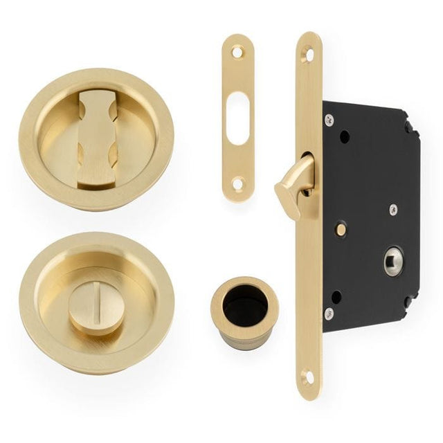 Alexander & Wilks Locks & Latches Satin Brass PVD / Sliding Door Lock Alexander & Wilks - Radius Sliding Door Lock Set - Satin Brass PVD