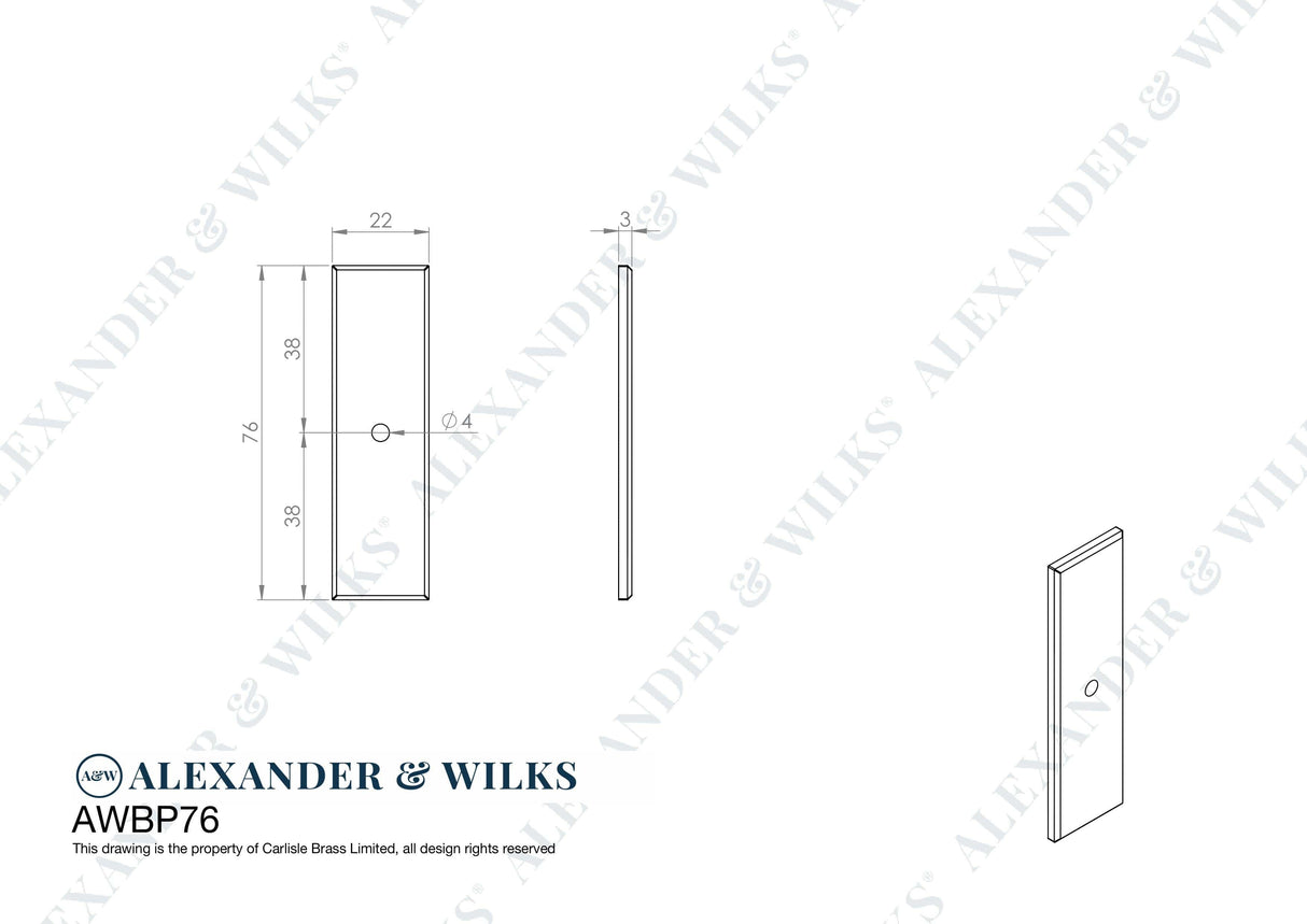 Alexander & Wilks Cabinet Hardware Satin Brass PVD / Cabinet Knob Backplate / 76x22x3mm Alexander & Wilks Rectangular Cabinet Knob Backplate - SatinBrass PVD - 76x22x3mm